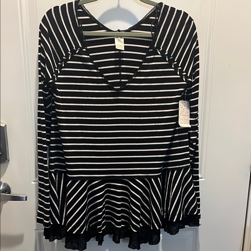 Free People Black and White Striped Top